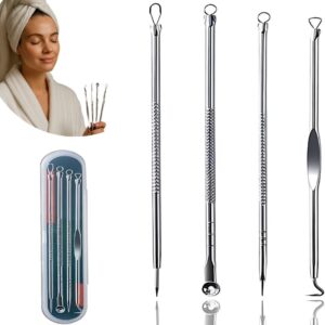 Kit Removedor de Cravos e Espinhas com 4 Peças Profissionais em Aço Inox + Estojo Ferramentas para Limpeza de Pele, Acne e Higiene Facial Segura