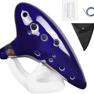 Ocarina, Ocarina 12 Tons Alto C com Cerâmica 12 Furos c/Bag e Suporte, Embalagem em Caixa Colorida, Flauta de cerâmica de 16 * 10 * 5,5 CM