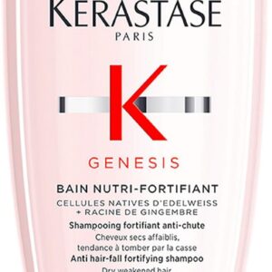 Kérastase Shampoo Genesis Bain Nutri-Fortifiant, Cabelos com queda, Cabelo grossos, Prevenção da queda, Flor de Edelweiss, Raiz de gengibre, 250 ml